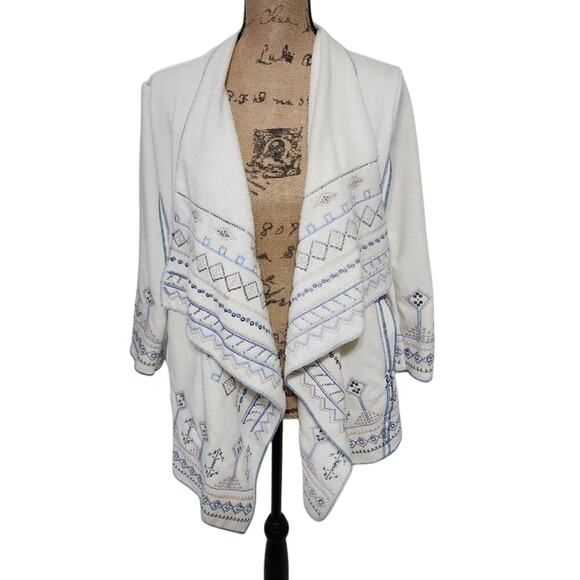 MULTIPLES super soft‎ comfy warm embroidered asymmetrical jacket Size medium - Picture 1 of 7